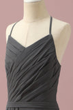 Black Halter Neck A-line Junior Bridesmaid Klänning med kaskad volanger