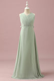 Sage Halter Chiffong A-Line Junior Bridesmaid Klänning