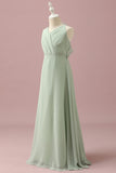 Sage Halter Chiffong A-Line Junior Bridesmaid Klänning