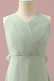 Sage Halter Chiffong A-Line Junior Bridesmaid Klänning