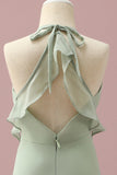 Sage Halter Chiffong A-Line Junior Bridesmaid Klänning