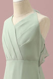 Sage Halter Chiffong A-Line Junior Bridesmaid Klänning