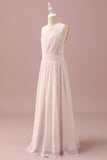 Ljusrosa Chiffong One Shoulder Junior Bridesmaid Klänning