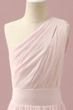 Ljusrosa Chiffong One Shoulder Junior Bridesmaid Klänning