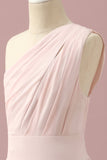 Ljusrosa Chiffong One Shoulder Junior Bridesmaid Klänning