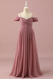 Blush Spaghetti Remmar Chiffon Junior Bridesmaid Klänning