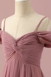Blush Spaghetti Remmar Chiffon Junior Bridesmaid Klänning