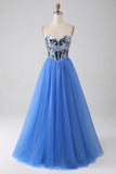 A-linje Älskling Spegel Royal Blue Balklänning