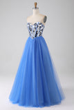 A-linje Älskling Spegel Royal Blue Balklänning