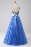 A-linje Älskling Spegel Royal Blue Balklänning