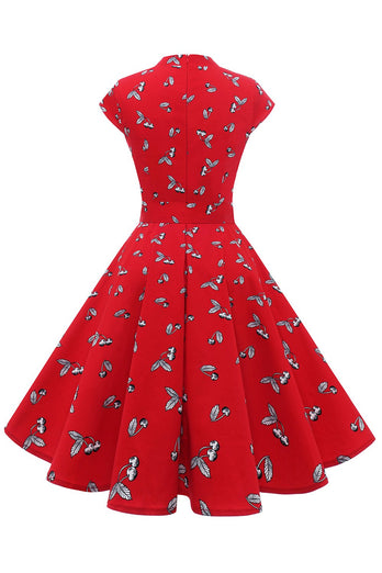 Röd Prickig Blommig Vintage Kläder