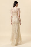 Mermaid V Neck Golden Beaded Long Formal Klänning