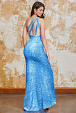 Glitter Svart Sjöjungfru One Shoulder Paljetter Balklänning med slits