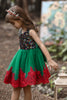 Load image into Gallery viewer, Grön och röd blomma flicka klänning med paljetter
