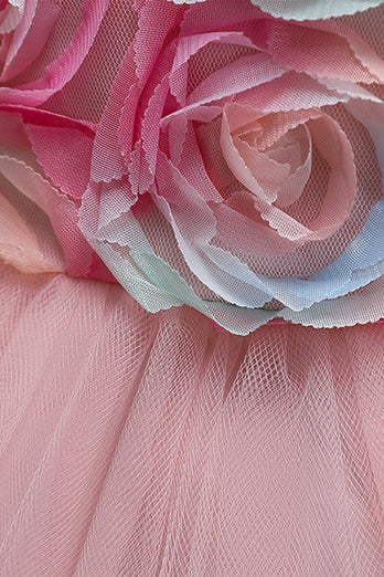 Rosa blomma flicka klänning med blommor och bowknot