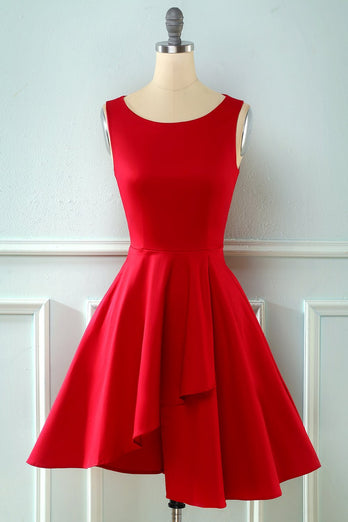 Vinröd Vintage 1950-talet asymmetrisk klänning
