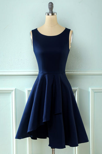 Navy Vintage 1950-talet asymmetrisk klänning