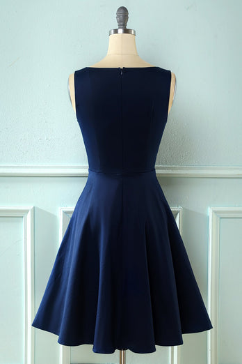 Navy Vintage 1950-talet asymmetrisk klänning
