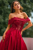 Röd Off-shoulder lång Balklänning