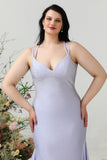 Lila Sjöjungfru Spaghettiband Plus Size Balklänning med Criss Cross Tillbaka