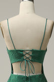 Mermaid Spaghetti Straps Mörkgrön Lång Balklänning med pärlor