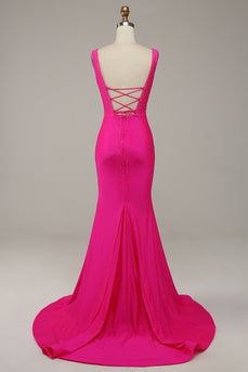 Fuchsia Mermaid V-Neck pärlstav klänning