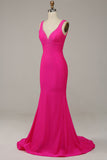 Fuchsia Mermaid V-Neck pärlstav klänning