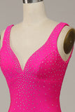 Fuchsia Mermaid V-Neck pärlstav klänning
