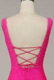 Fuchsia Mermaid V-Neck pärlstav klänning