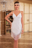 Bodycon Spaghetti Remmar Blå Paljetter 1920-tal Klänning med Tofs