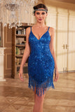 Bodycon Spaghetti Remmar Vita Paljetter 1920-tal Festklänning med tofs