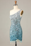Sparkly Bodycon Blå paljetter Kort Homecoming Klänning med tofs
