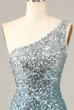 Sparkly Bodycon Blå paljetter Kort Homecoming Klänning med tofs