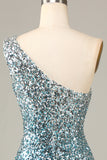 Sparkly Bodycon Blå paljetter Kort Homecoming Klänning med tofs