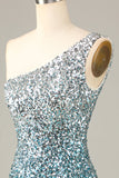 Sparkly Bodycon Blå paljetter Kort Homecoming Klänning med tofs