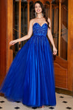 Royal Blue A-linje Sweetheart Lång pärlstav Balklänning med Accessoar