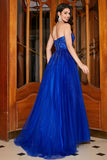 Royal Blue A-linje Sweetheart Lång pärlstav Balklänning med Accessoar