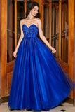 Royal Blue A-linje Sweetheart Lång pärlstav Balklänning med Accessoar