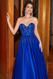 Royal Blue A-linje Sweetheart Lång pärlstav Balklänning med Accessoar
