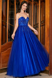 A-linje Sweetheart Royal Blue Balklänning med pärlor