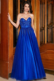 A-linje Sweetheart Royal Blue Balklänning med pärlor