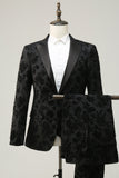Svart Peak Lapel Jacquard 3-delad Baldräkter för män