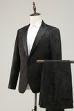 Svart Peak Lapel Jacquard 2-delad Baldräkter För Män