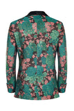 Grön Sjal Lapel Jacquard Blommönster Mäns Hemkomst Jacka Blazer