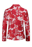 Röd Blommig Jacquard 2-delad Herrdräkt