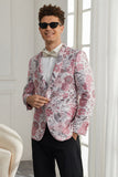 Sjal Slag En Knapp Rosa Blommig Jacquard 2 Delad Hemkomstdräkter för män