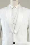 Vit Jacquard Sjal Lapel 3-Delad Baldräkter