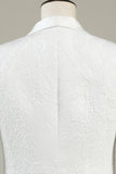 Vit Jacquard Sjal Lapel 3-Delad Baldräkter