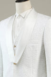 Vit Jacquard Sjal Lapel 3-Delad Baldräkter