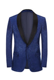 Kungsblå Jacquard En Knapp Sjal Slag Hemkomst Blazer